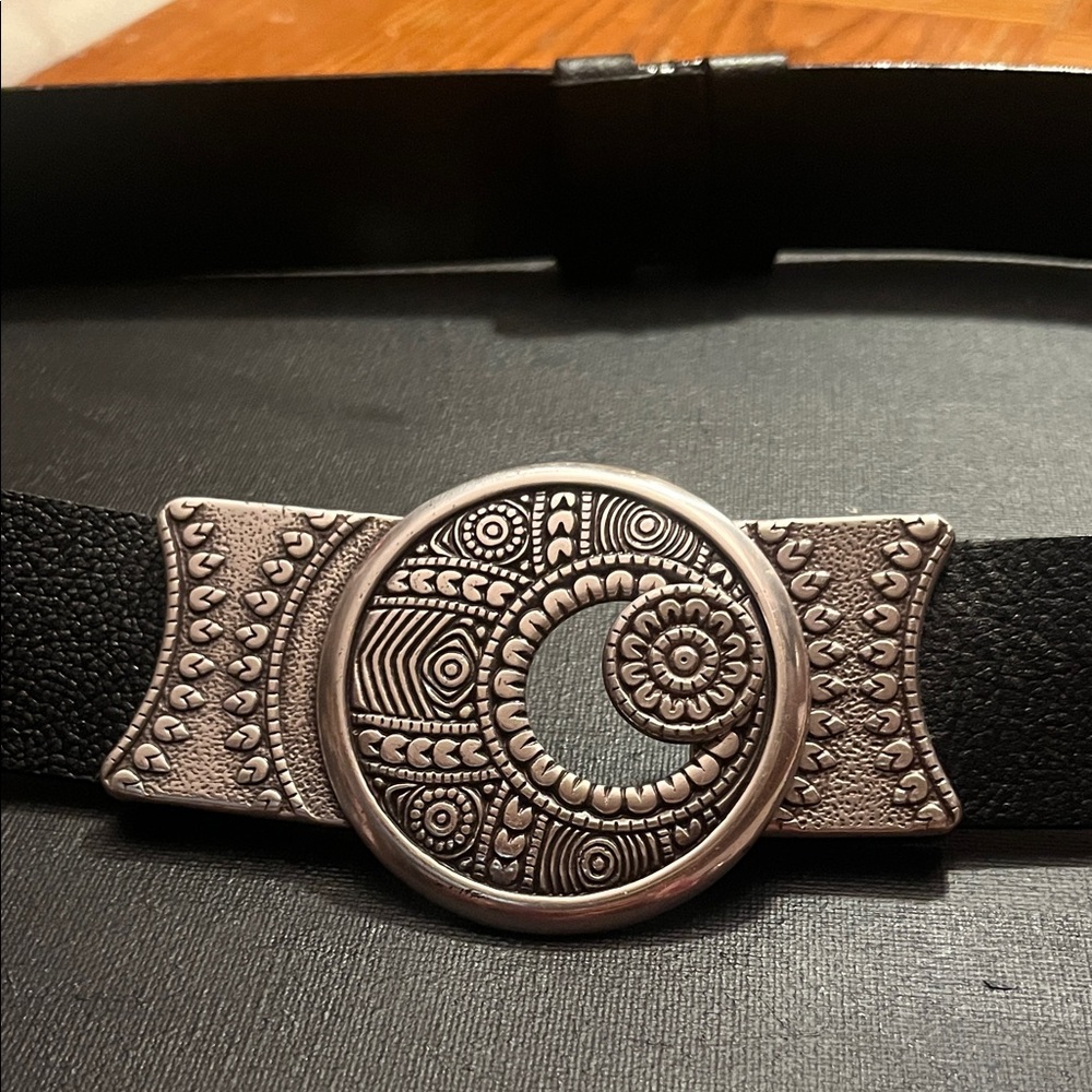 Black CHICO’S Belt with Silver Ornate Buckle